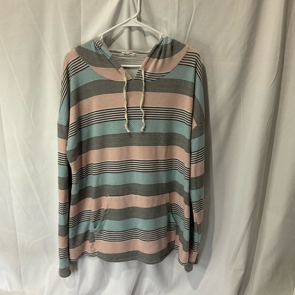 Hopely Tops - Hopely Women’s Pink/Blue Multi Print Long Sleeve Hoodie Size XL